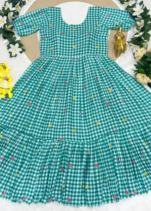Mother Daughter Combo Midi Frock Designs Green Color