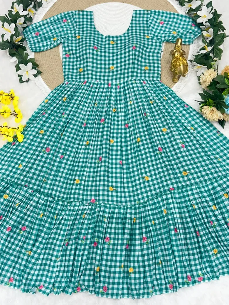 Mother Daughter Combo Midi Frock Designs Green Color