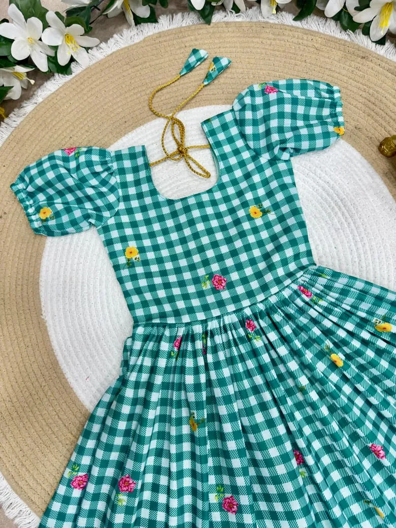 Mother Daughter Combo Midi Frock Designs Green Color