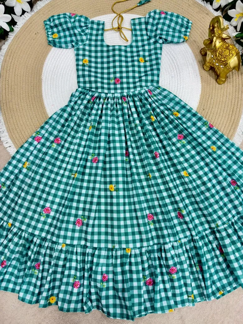 Mother Daughter Combo Midi Frock Designs Green Color
