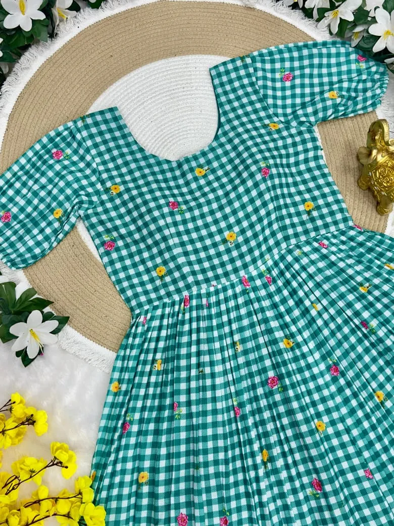 Mother Daughter Combo Midi Frock Designs Green Color