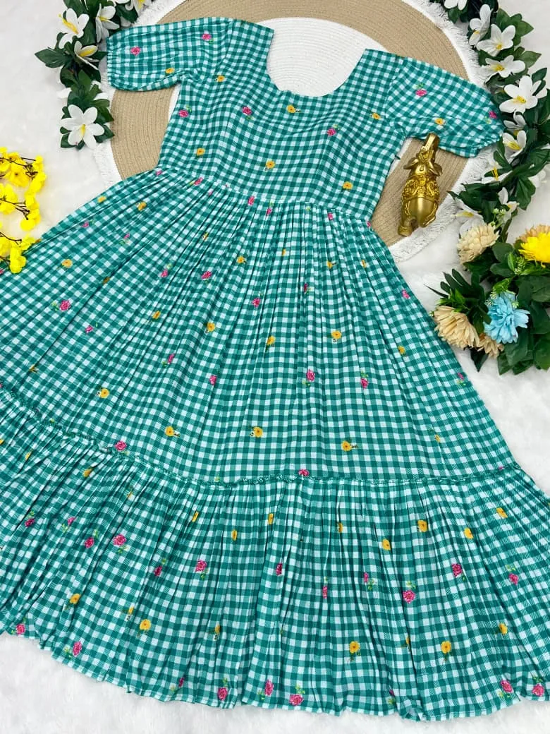 Mother Daughter Combo Midi Frock Designs Green Color