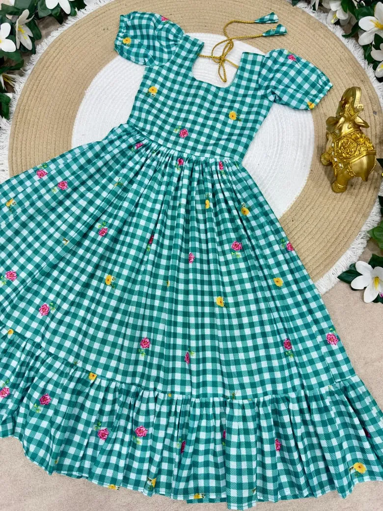 Mother Daughter Combo Midi Frock Designs Green Color