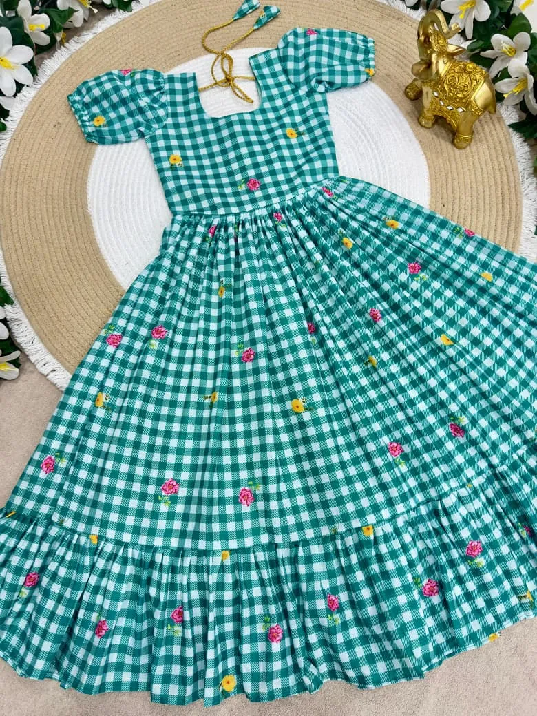 Mother Daughter Combo Midi Frock Designs Green Color