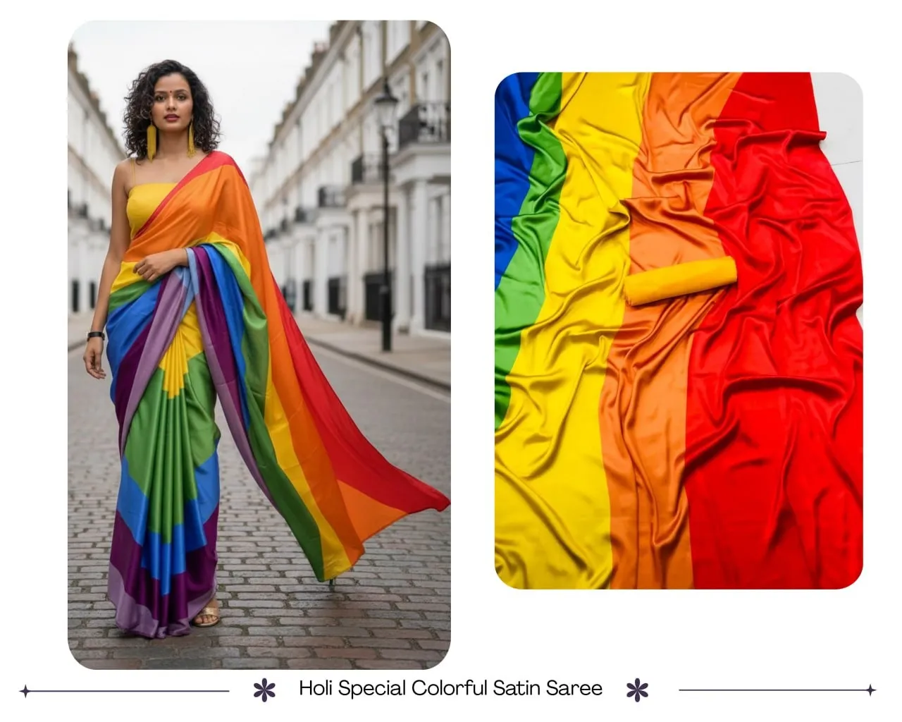 Multi Color Satin Printed Saree