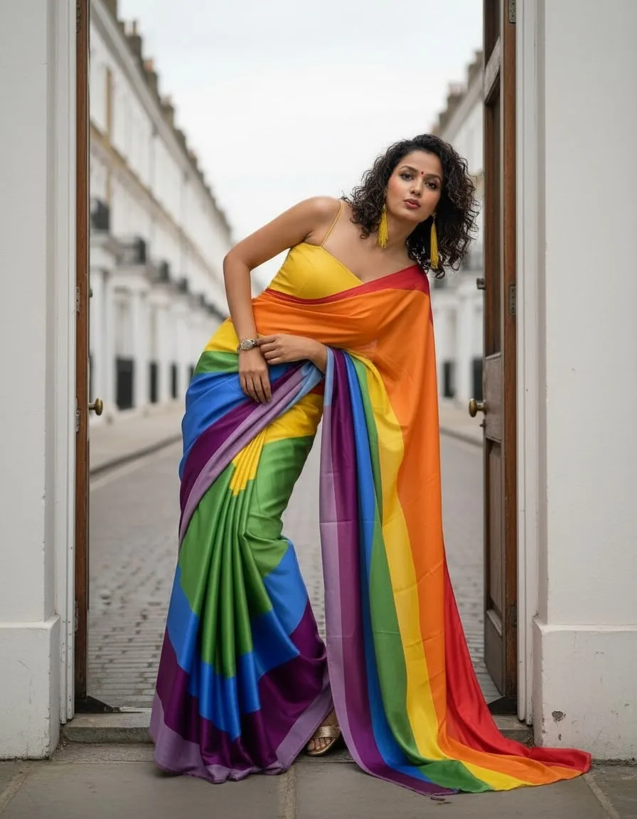 Multi Color Satin Printed Saree