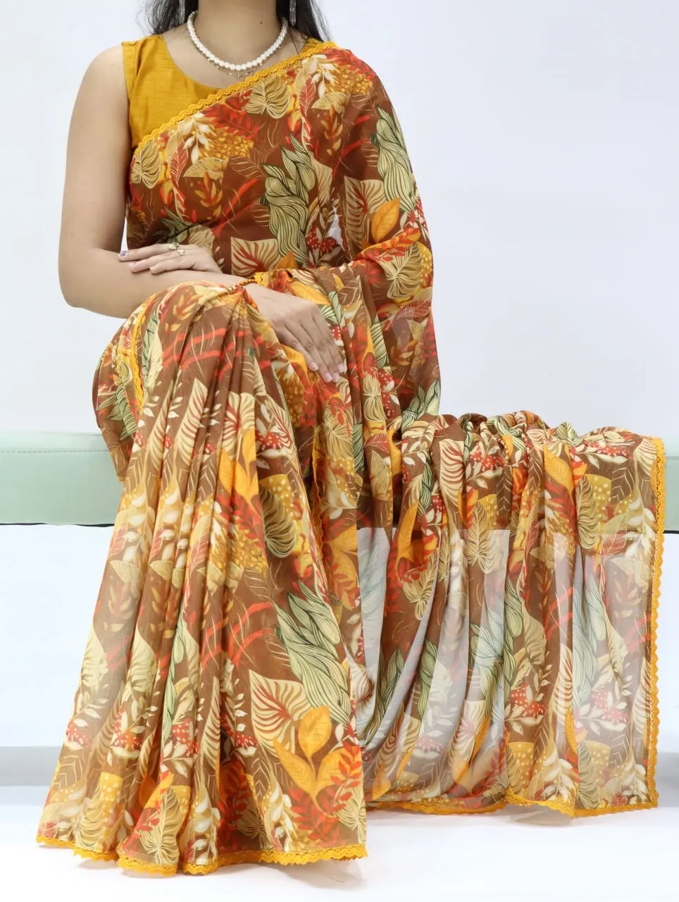 Mustard Floral Beautiful saree