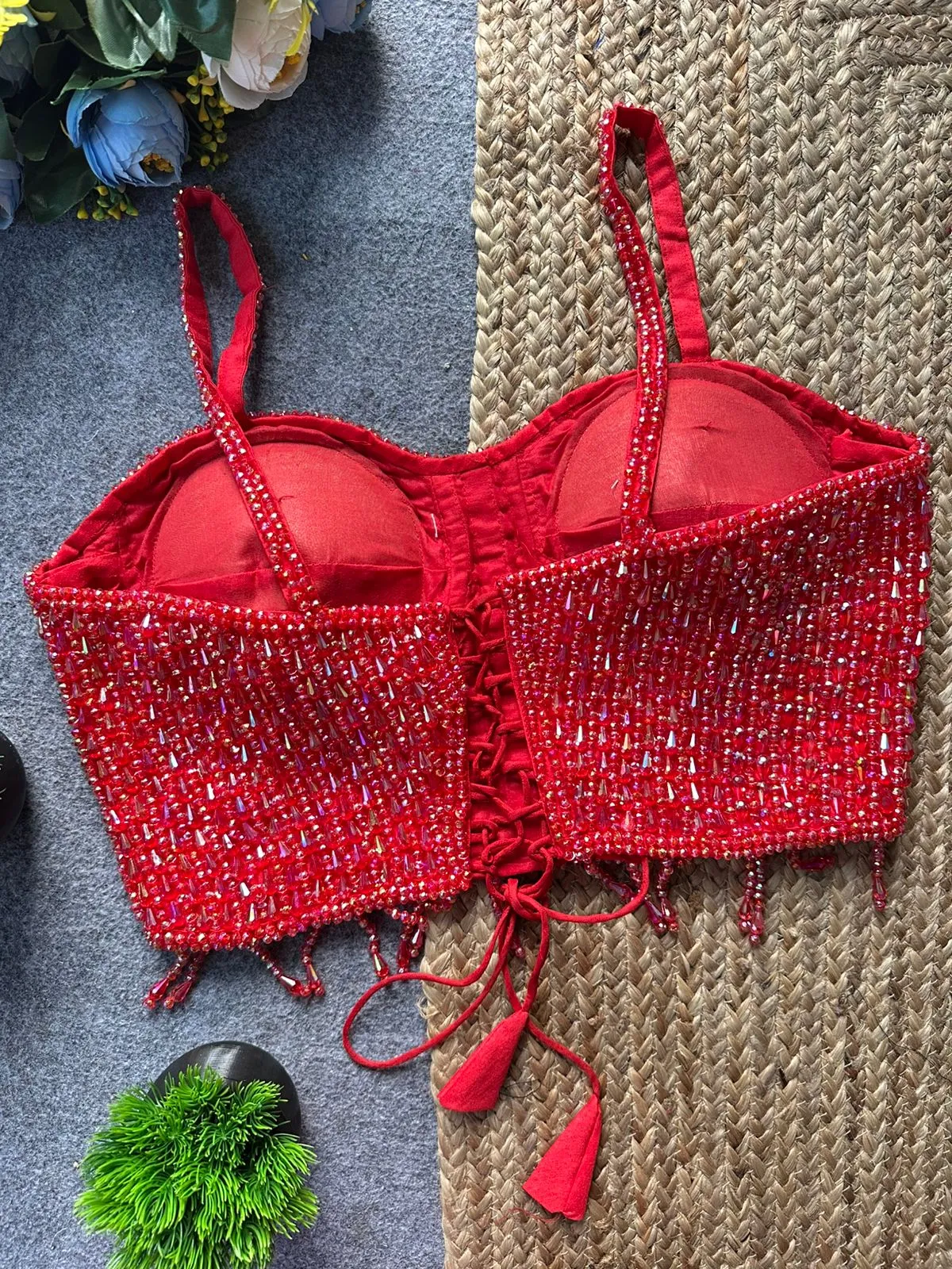 Party Wear Red Pearl Blouse