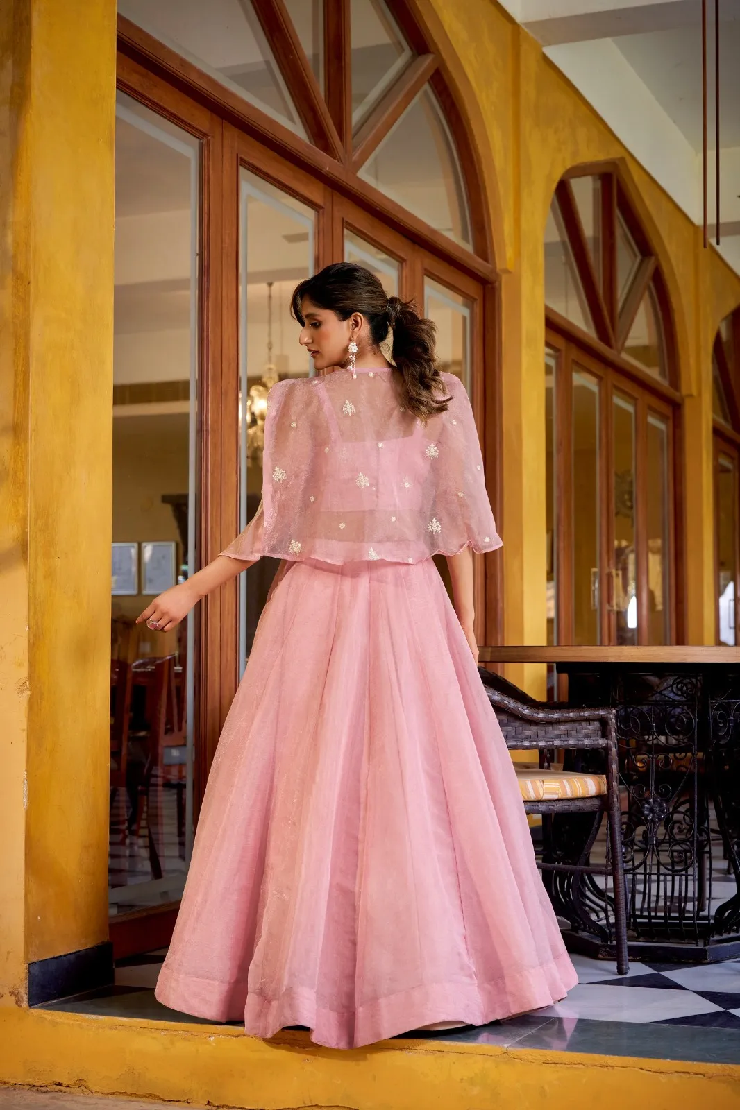Pastel Pink Wedding Koti Blouse Lehenga Readymade