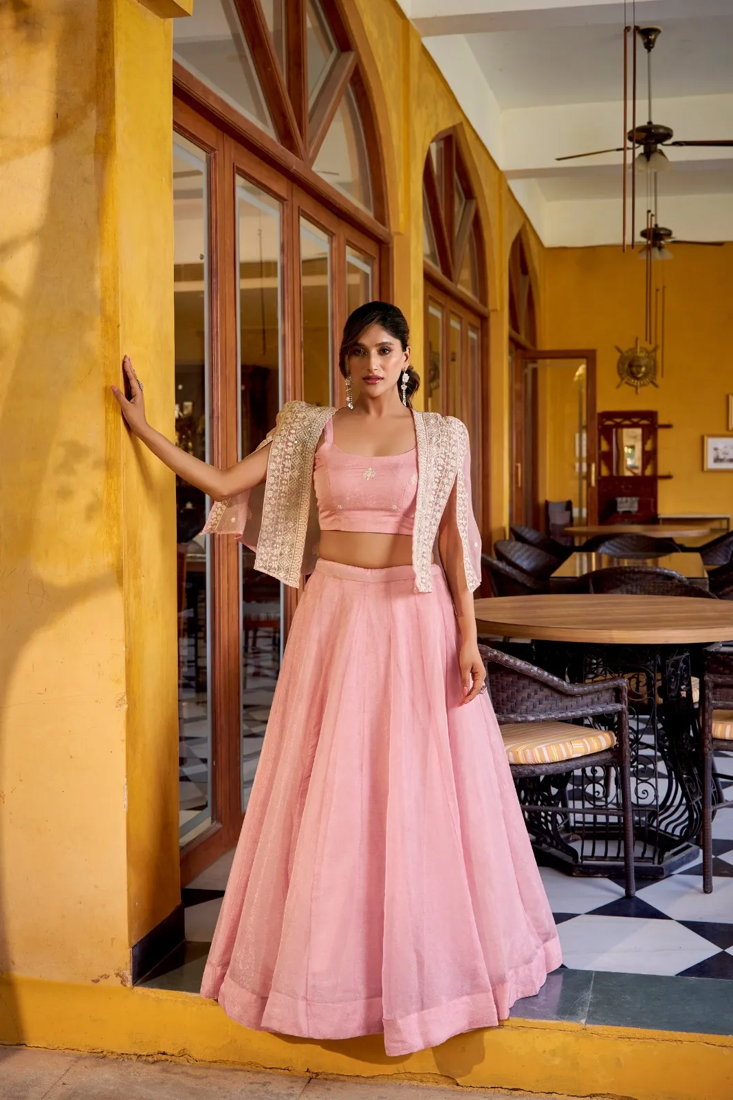 Pastel Pink Wedding Koti Blouse Lehenga Readymade