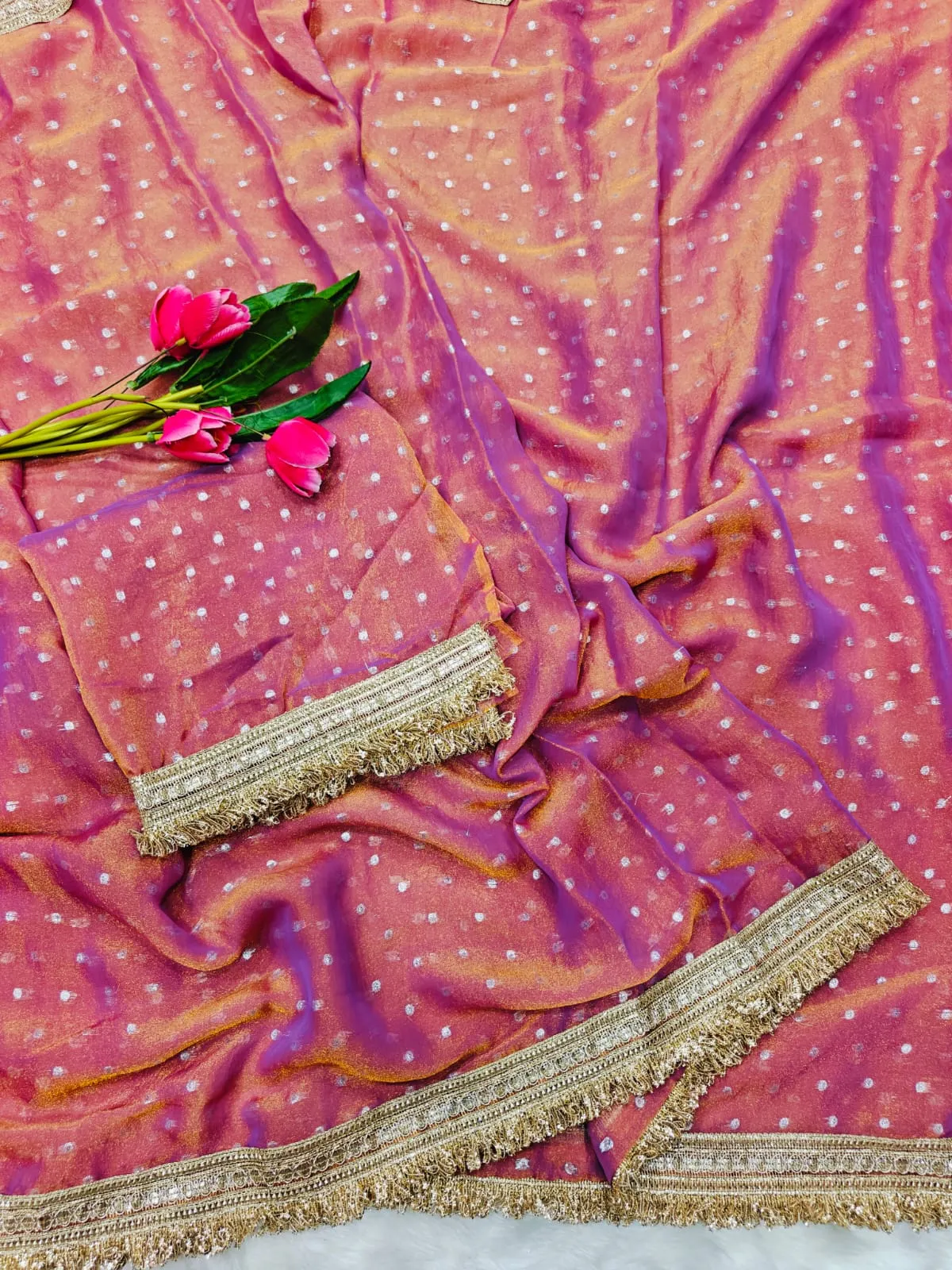 Peach Color Heavy Wedding Wear Saree
