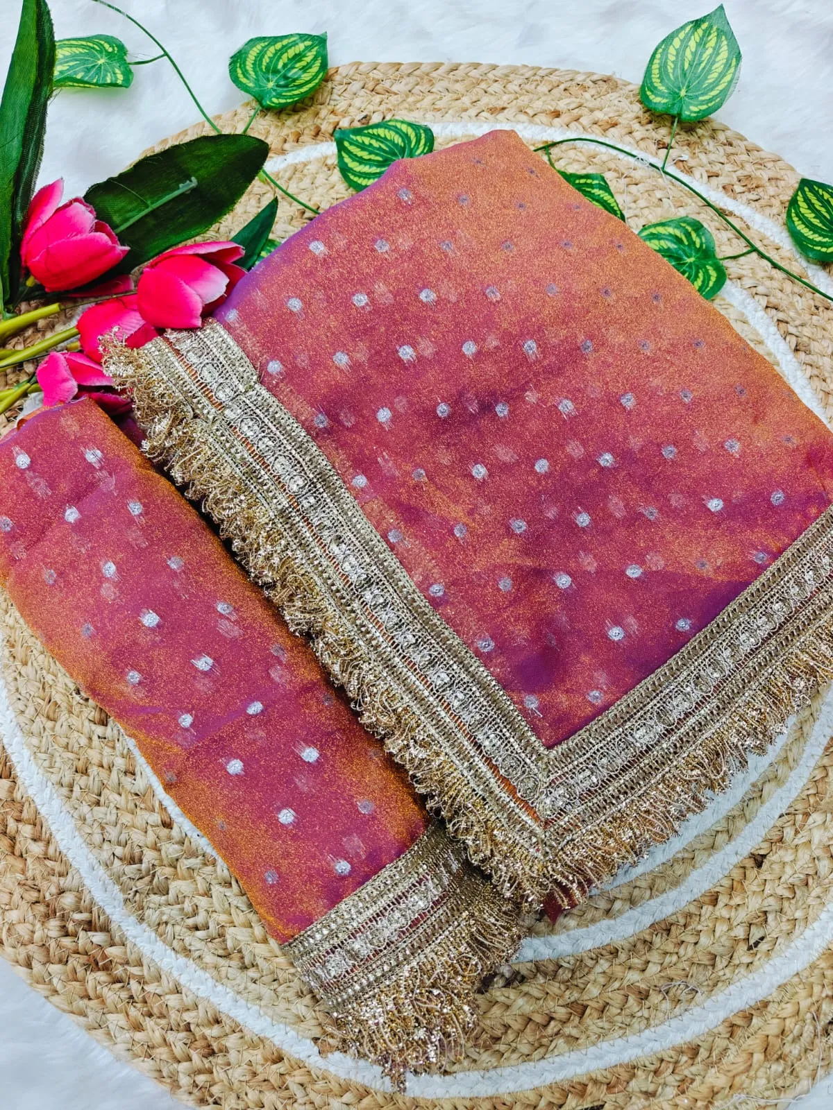 Peach Color Heavy Wedding Wear Saree