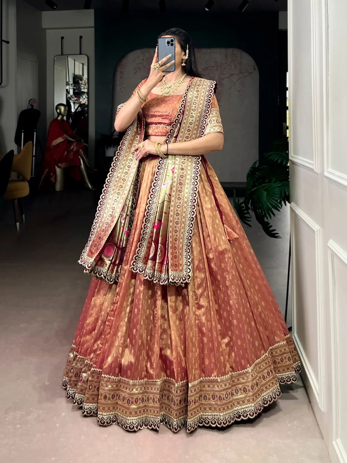 Peach Color Wedding Lehenga Choli with Paithani Dupatta