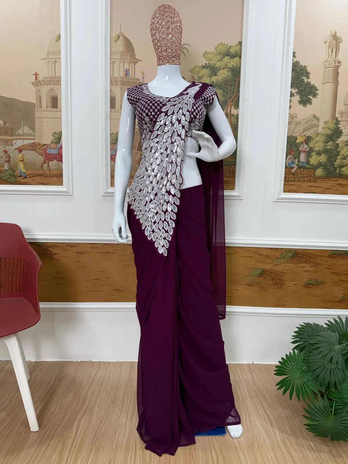Peacock Pallu Readymade Saree Purple Color