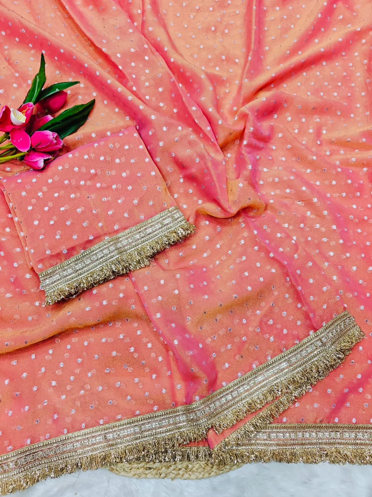 Pink Color Heavy Wedding Wear Saree
