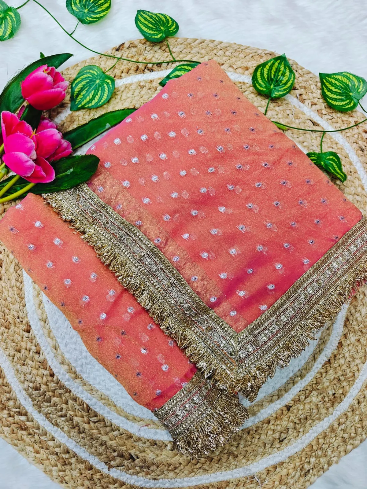 Pink Color Heavy Wedding Wear Saree