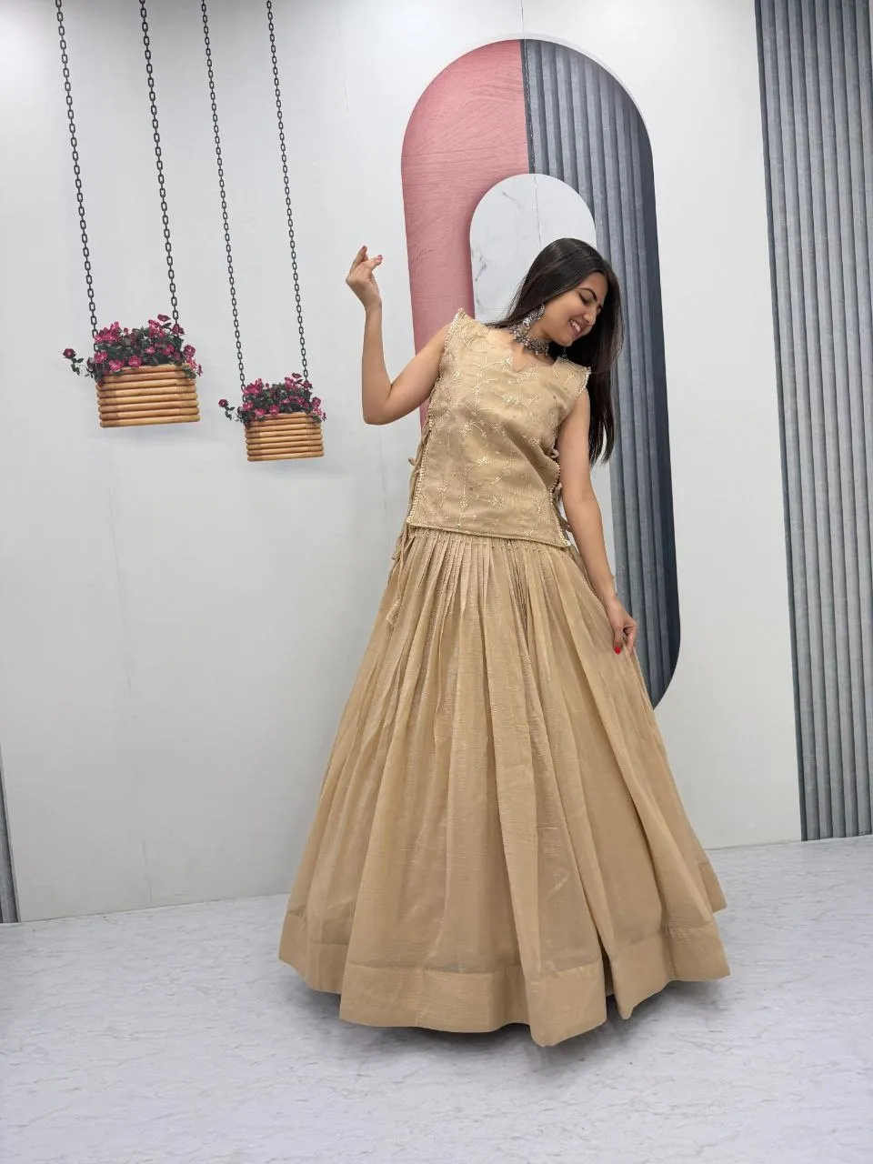 Designer Long Blouse with Lehenga Under 2000