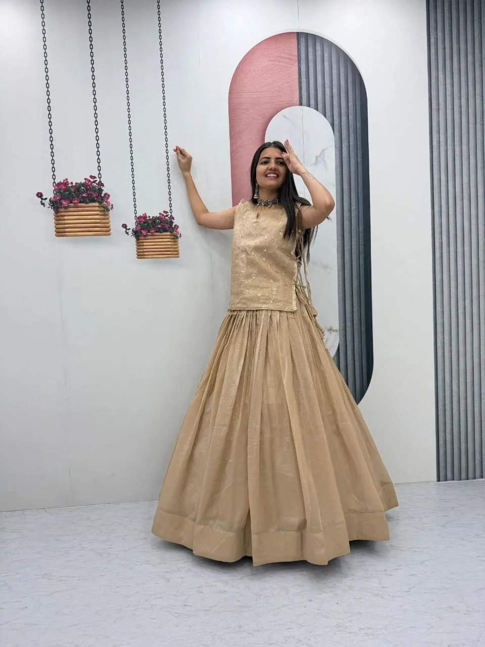 Designer Long Blouse with Lehenga Under 2000