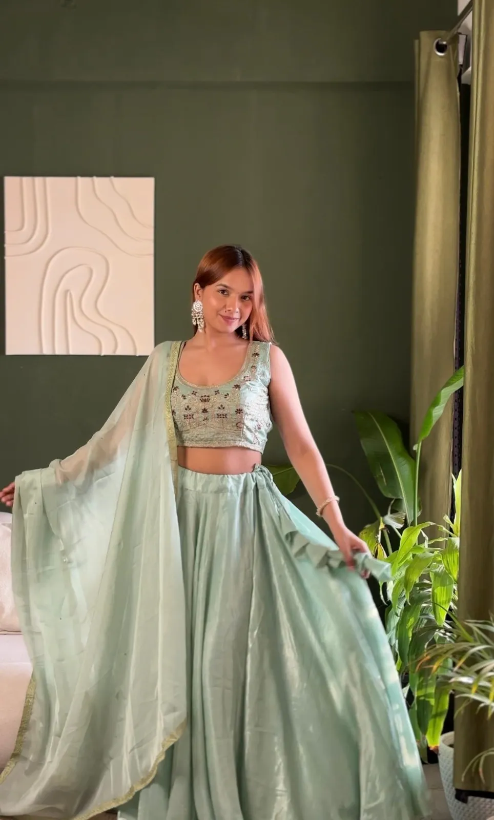 Pista Color Beautiful Embroidery Lehenga Choli