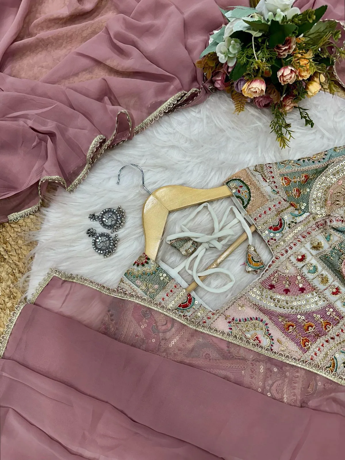 Plain Saree with Heavy Multi Color Blouse