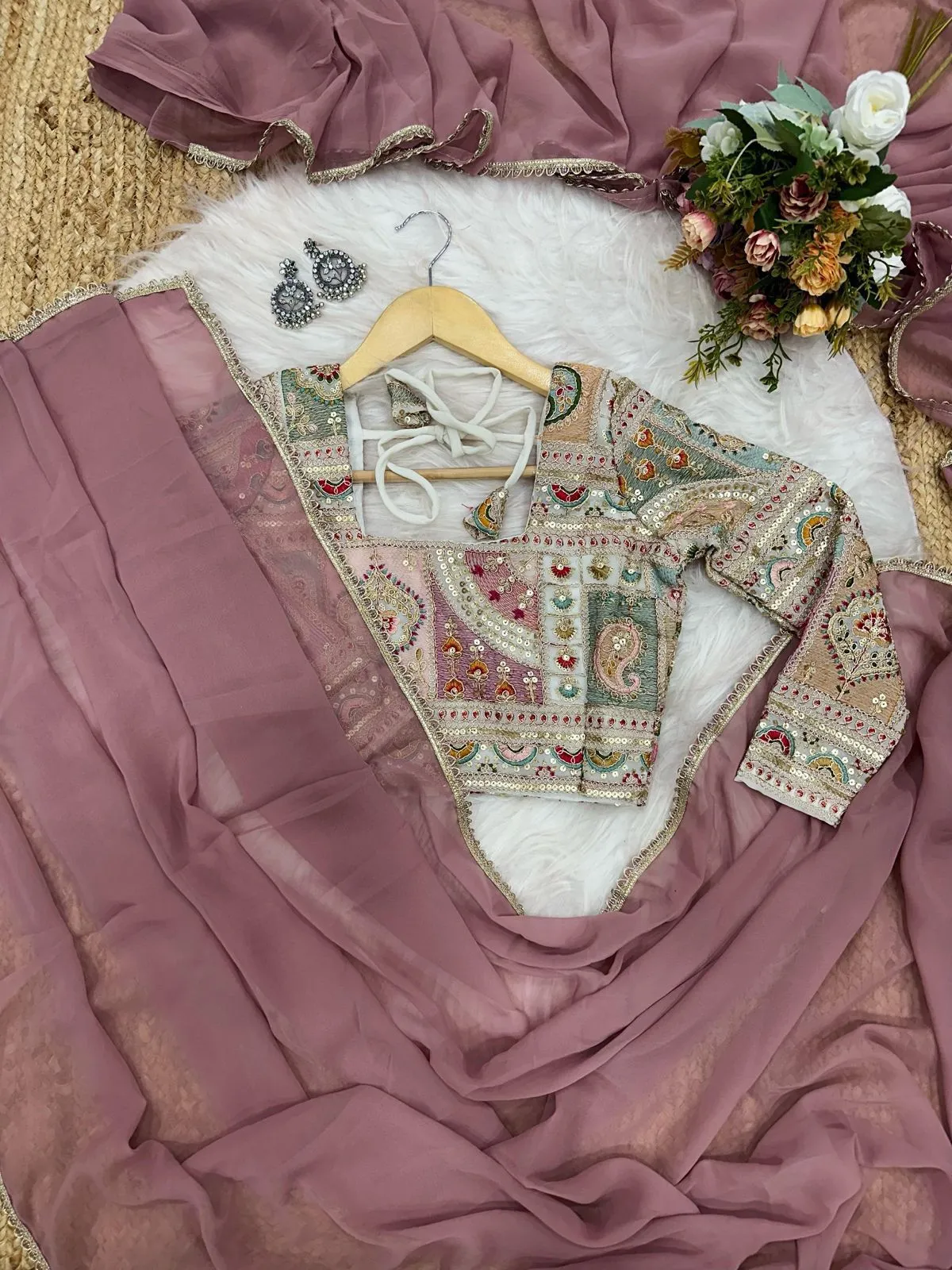 Plain Saree with Heavy Multi Color Blouse