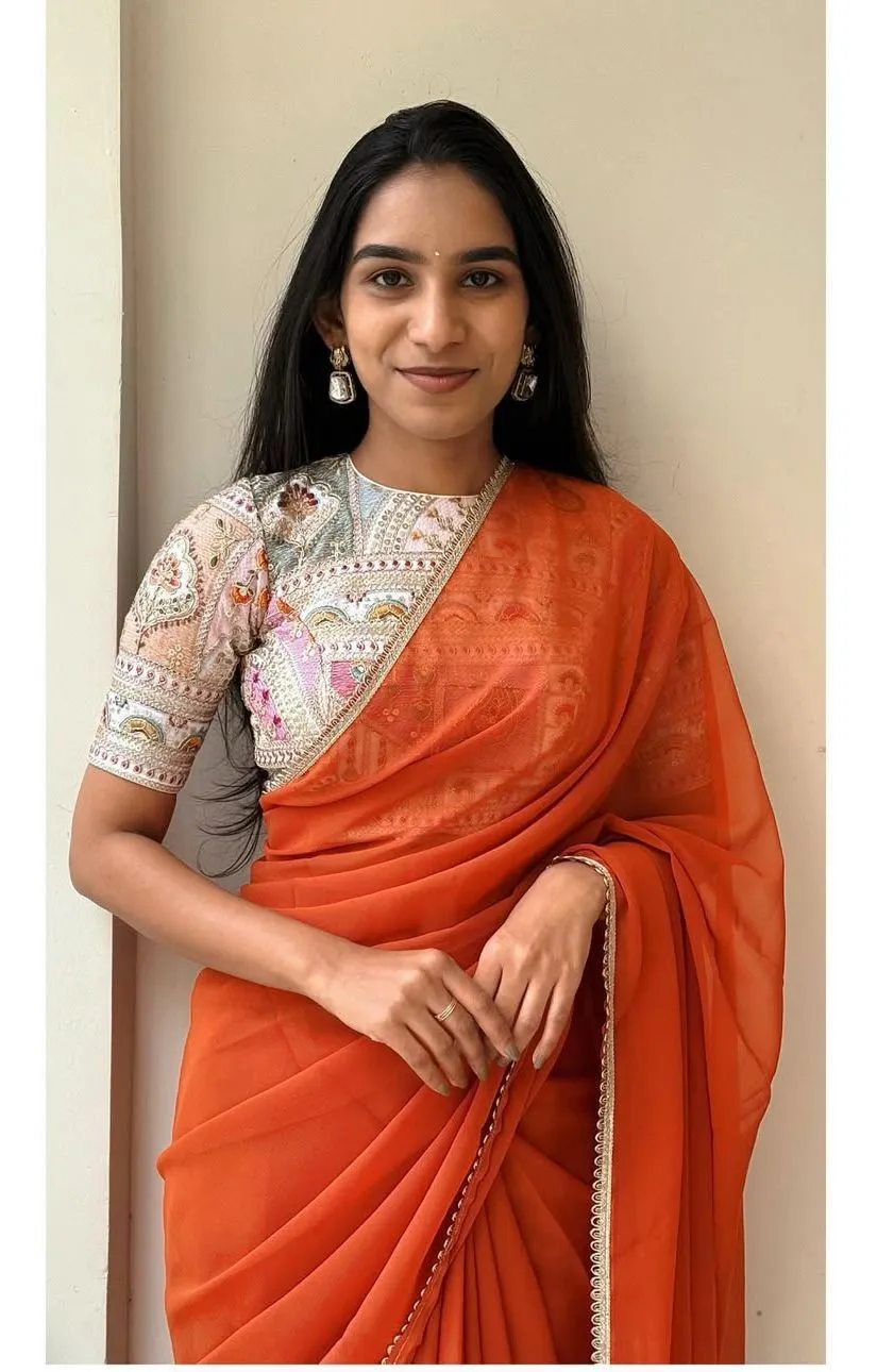 Plain Saree with Heavy Multi Color Blouse