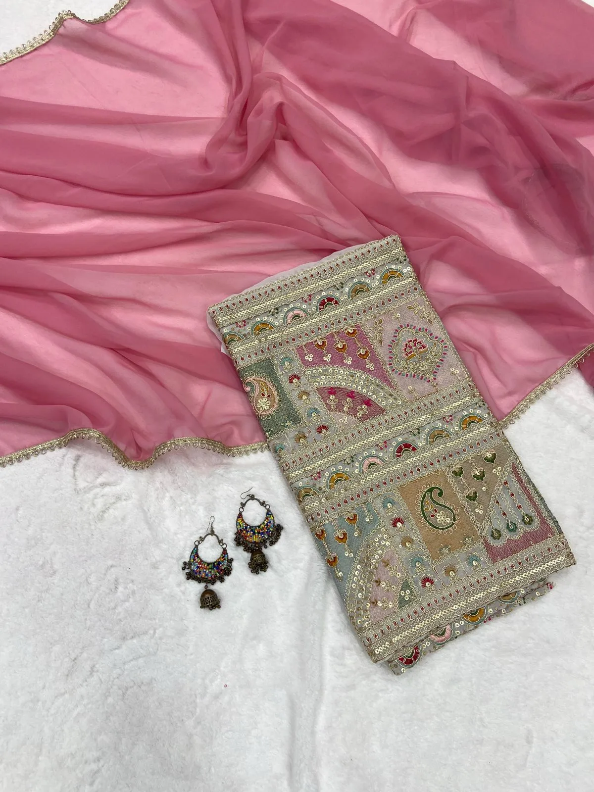 Plain Saree with Heavy Multi Color Blouse