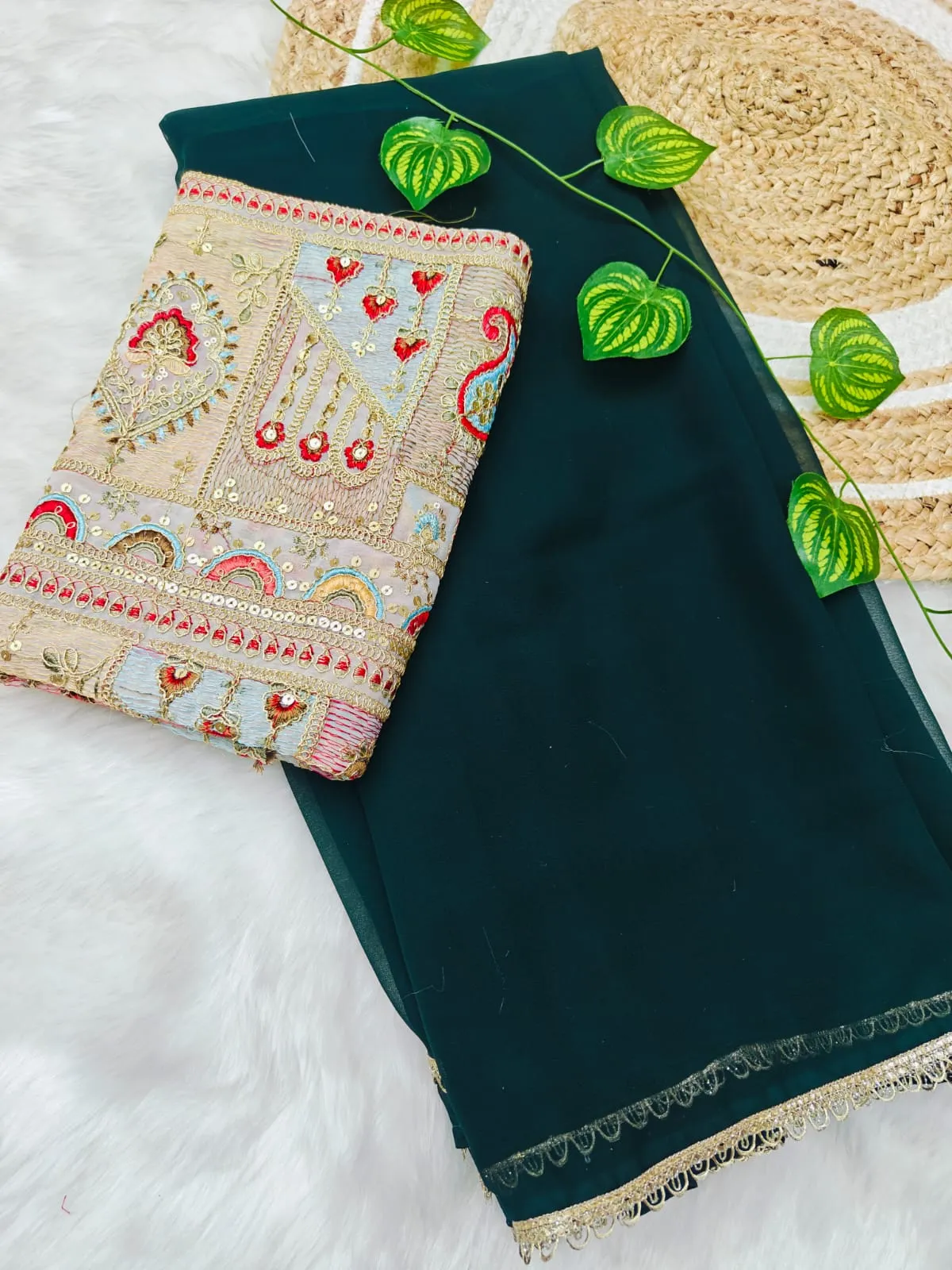 Plain Saree with Heavy Multi Color Blouse