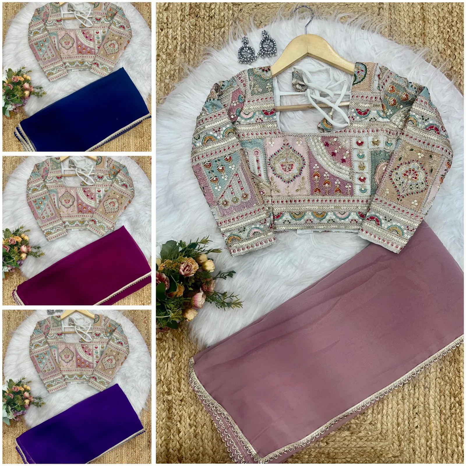 Plain Saree with Heavy Multi Color Blouse