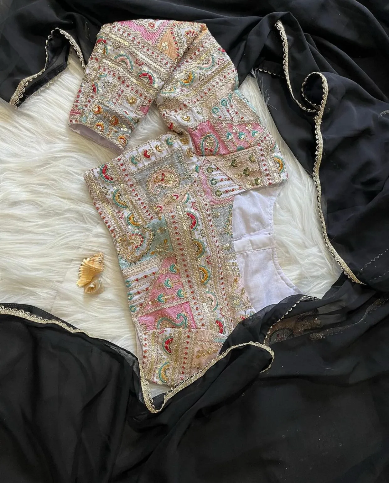 Plain Saree with Heavy Multi Color Blouse