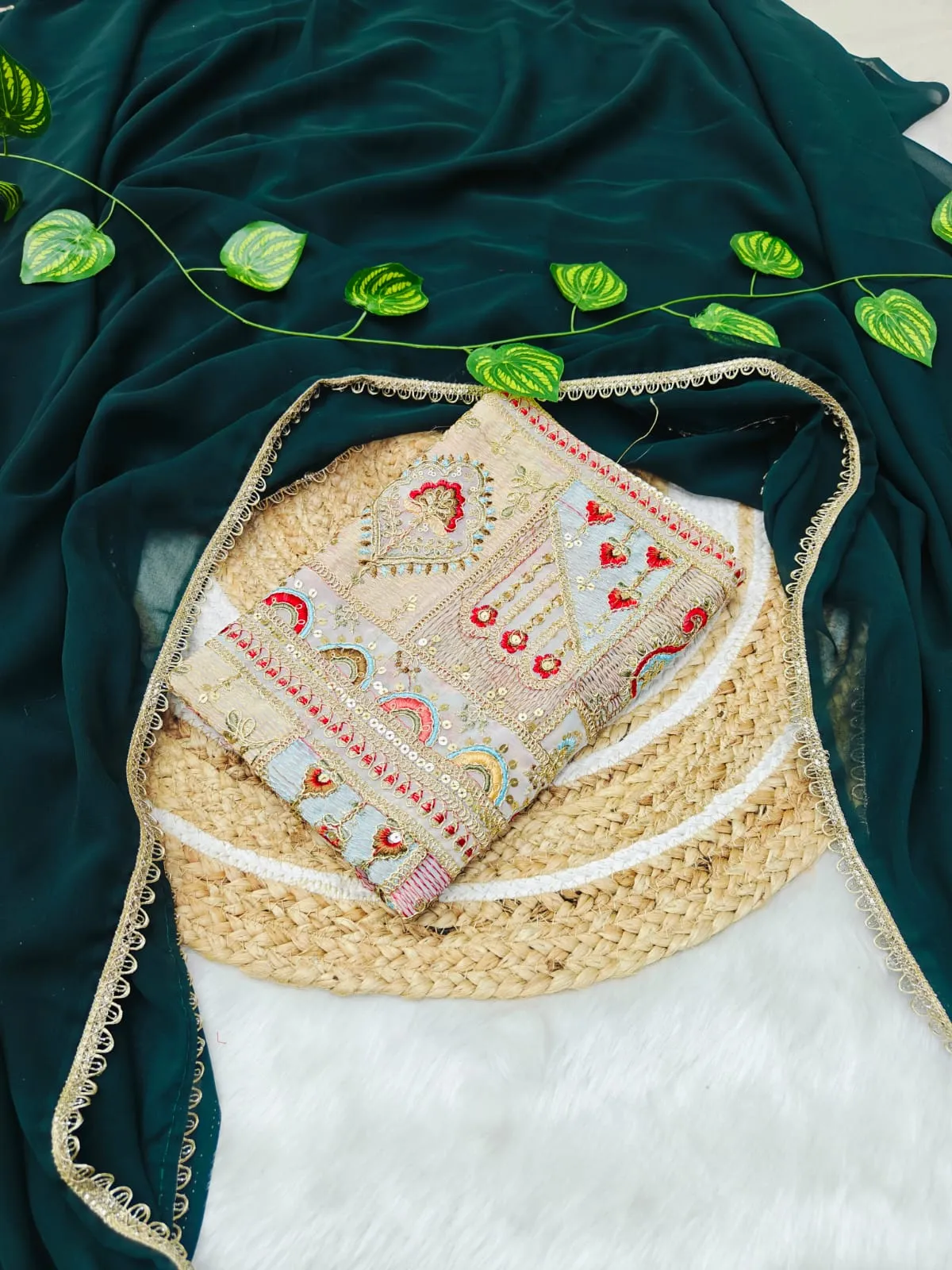 Plain Saree with Heavy Multi Color Blouse