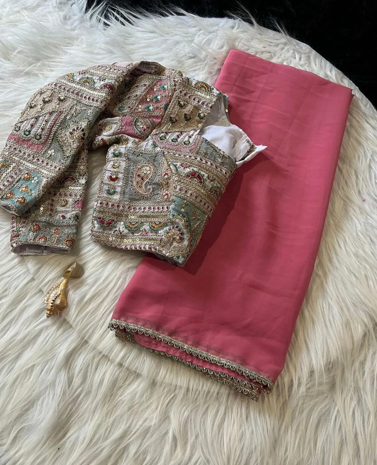 Plain Saree with Heavy Multi Color Blouse
