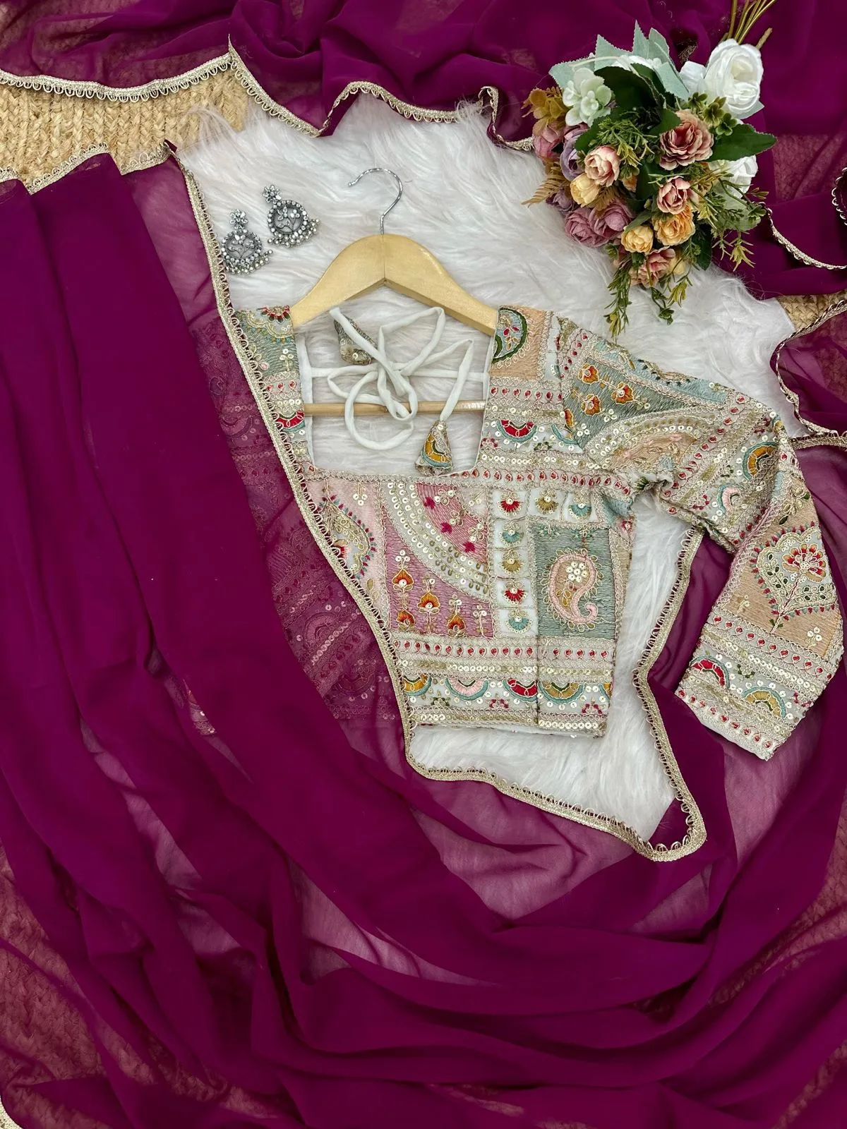 Plain Saree with Heavy Multi Color Blouse