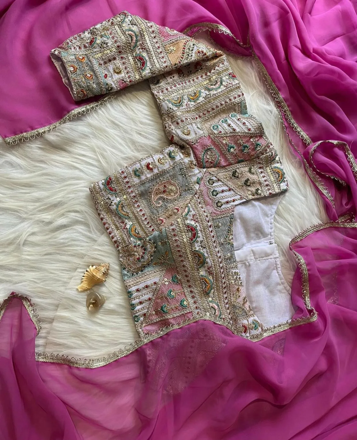 Plain Saree with Heavy Multi Color Blouse