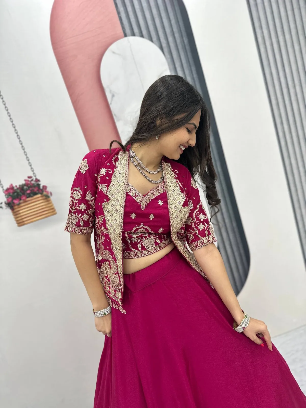 Rani Color Designer Lehenga Choli with Jacket Under 2500