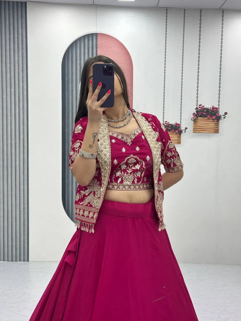 Rani Color Designer Lehenga Choli with Jacket Under 2500