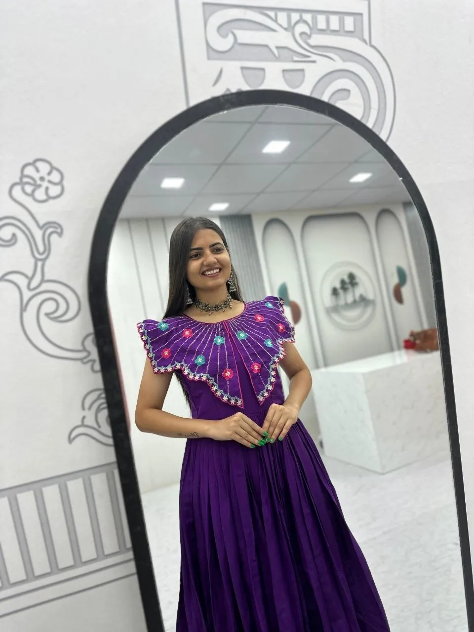 Purple Handwork work Butterfly Neck Gown