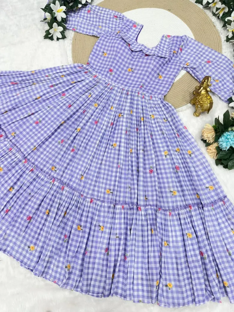 Purple Mother Daughter Combo Midi Frock Designs