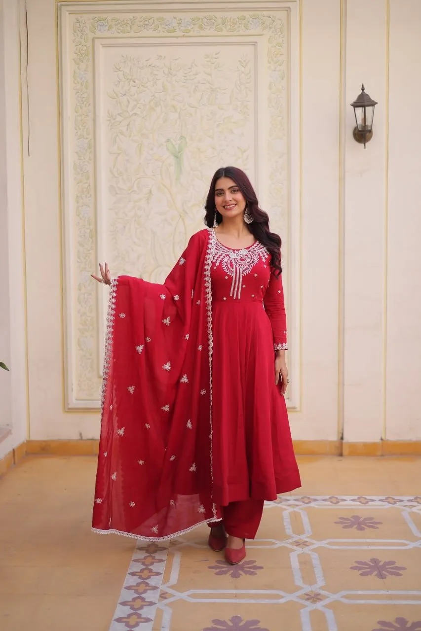 Red Anarkali Suit with Embroidery