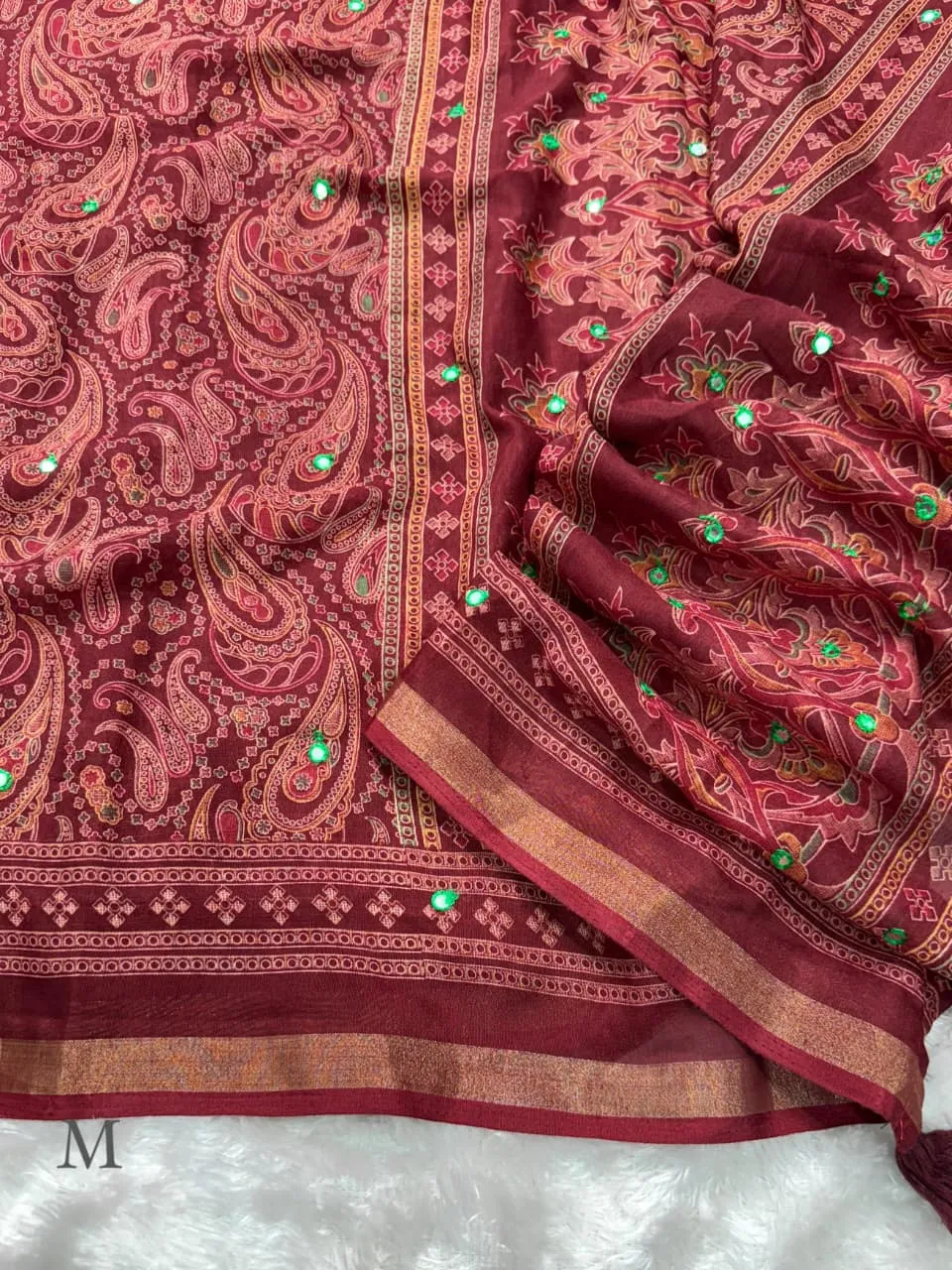 Red Color Ajrakh Printed Saree