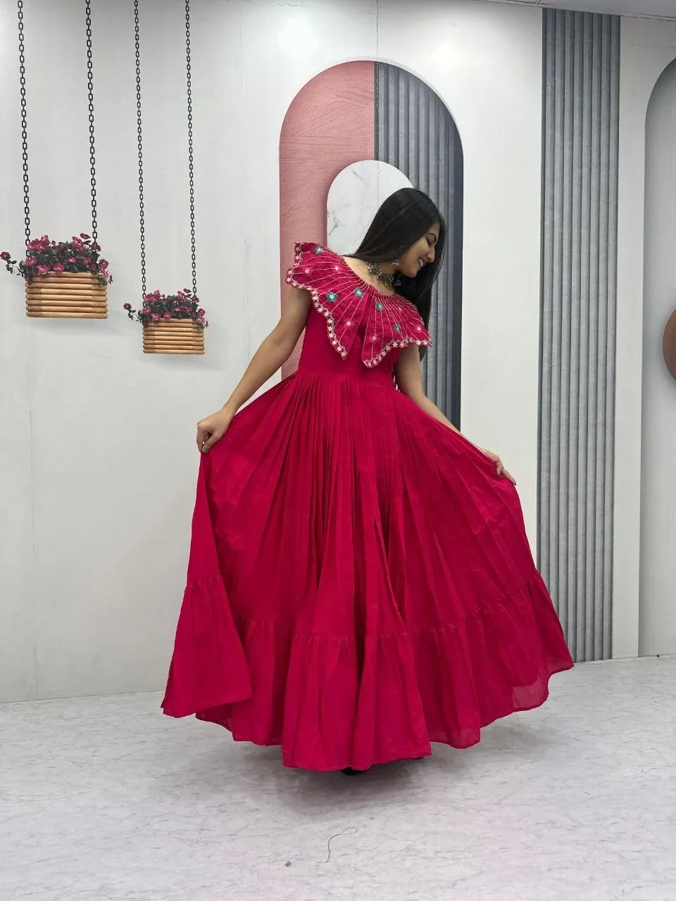 Red Handwork work Designer Gown
