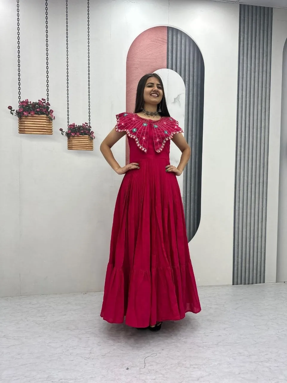 Red Handwork work Designer Gown