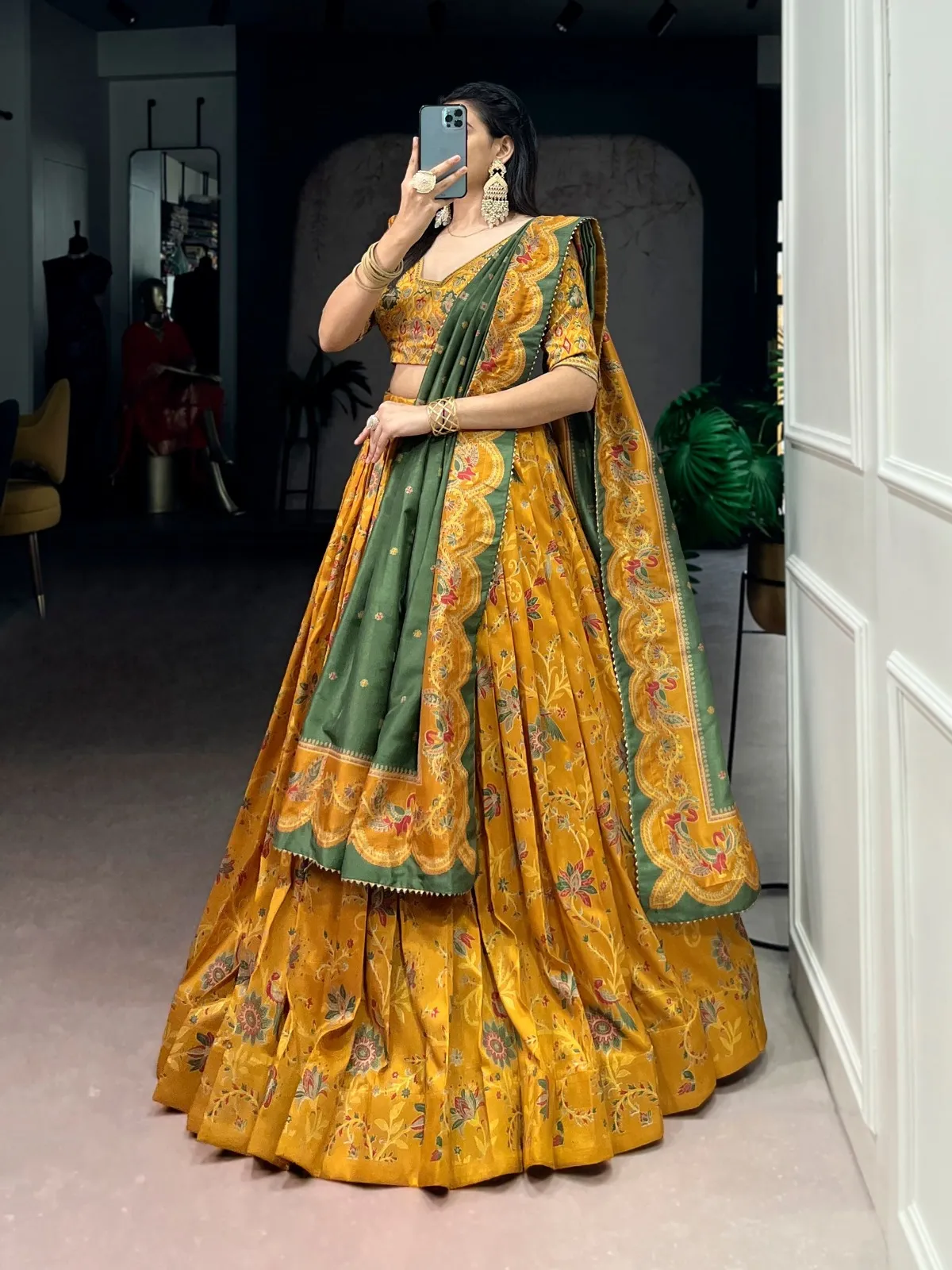 Silk Printed Lehenga Choli Mustard Color