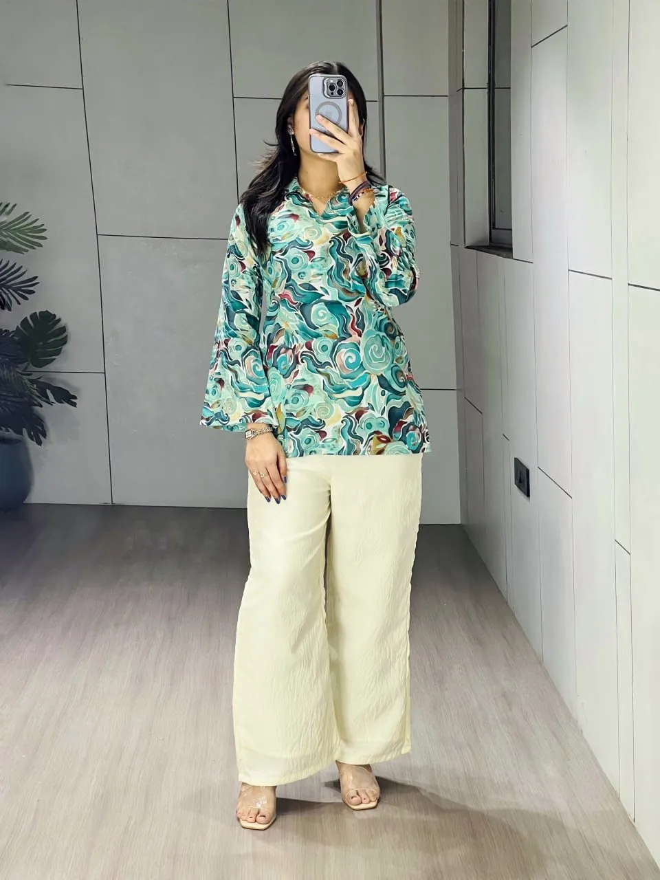 Summer Wear Printed Short Top with Plazzo
