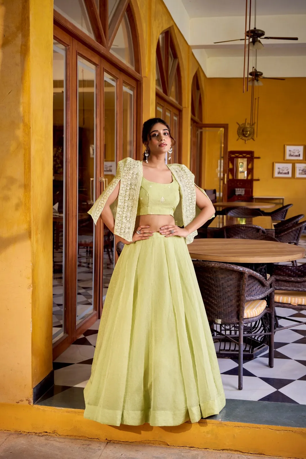 Wedding Koti Blouse Lehenga Readymade Lime