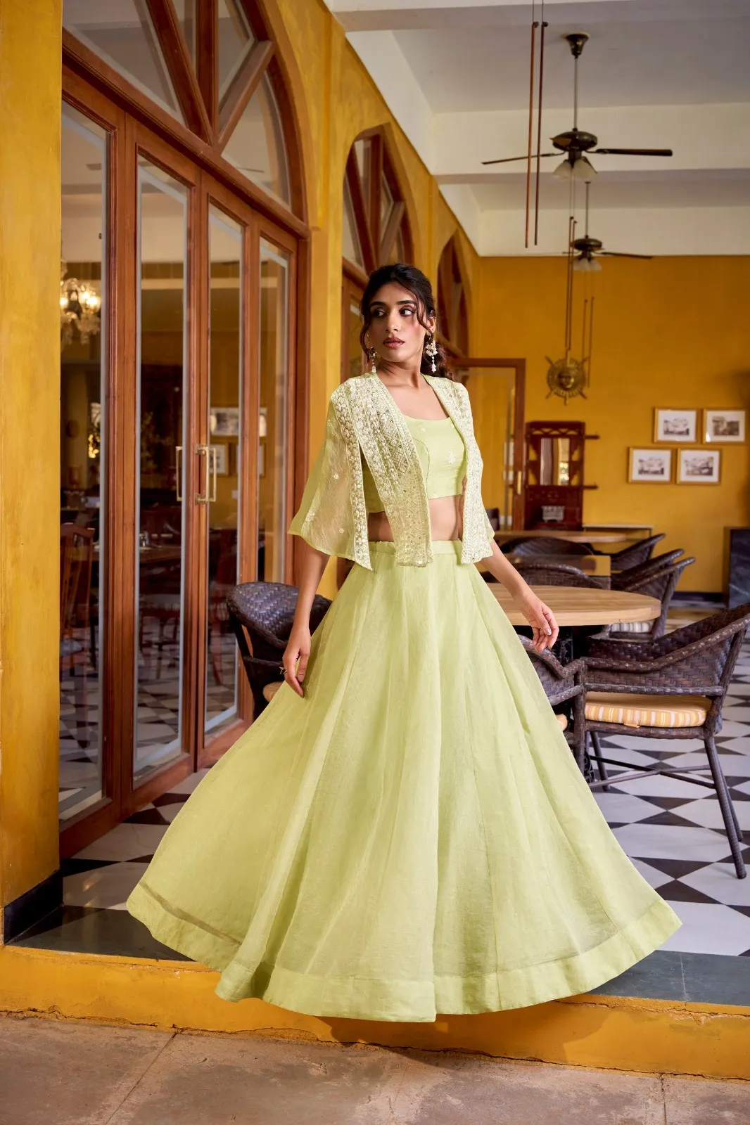 Wedding Koti Blouse Lehenga Readymade Lime