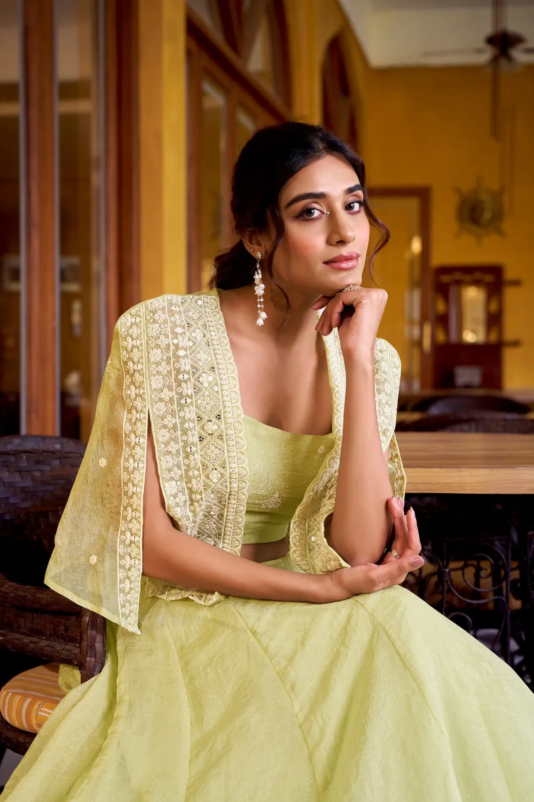 Wedding Koti Blouse Lehenga Readymade Lime
