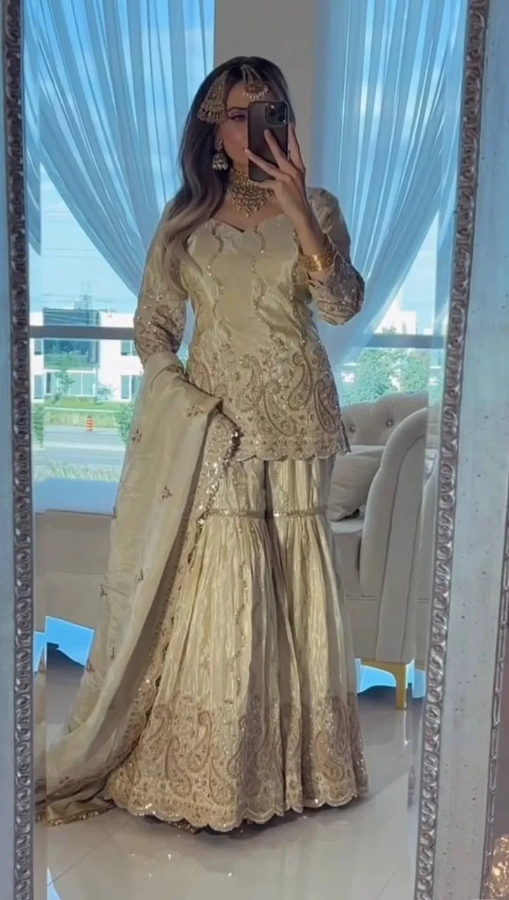 White Wedding Sharara Salwar Suit Readymade