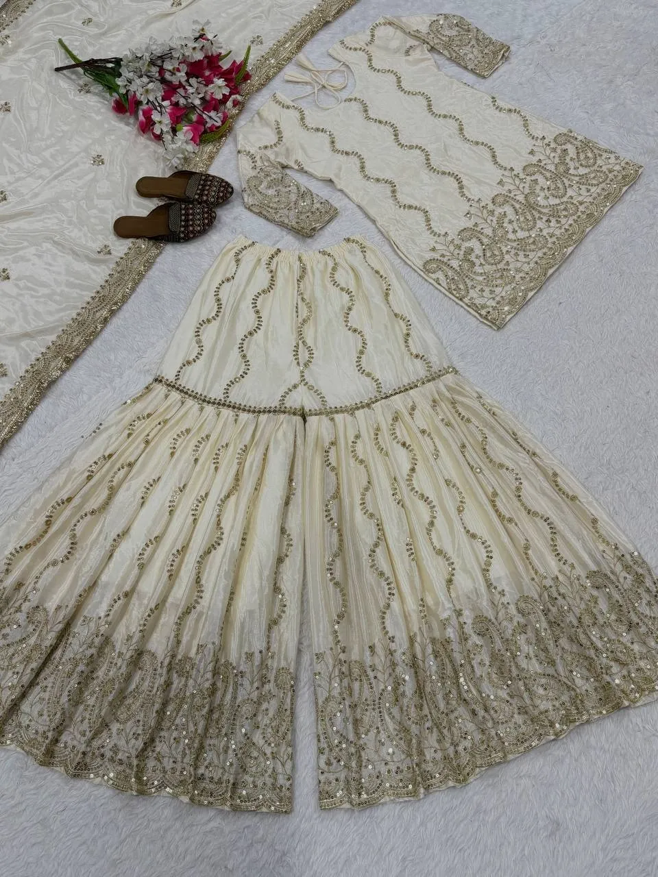 White Wedding Sharara Salwar Suit Readymade
