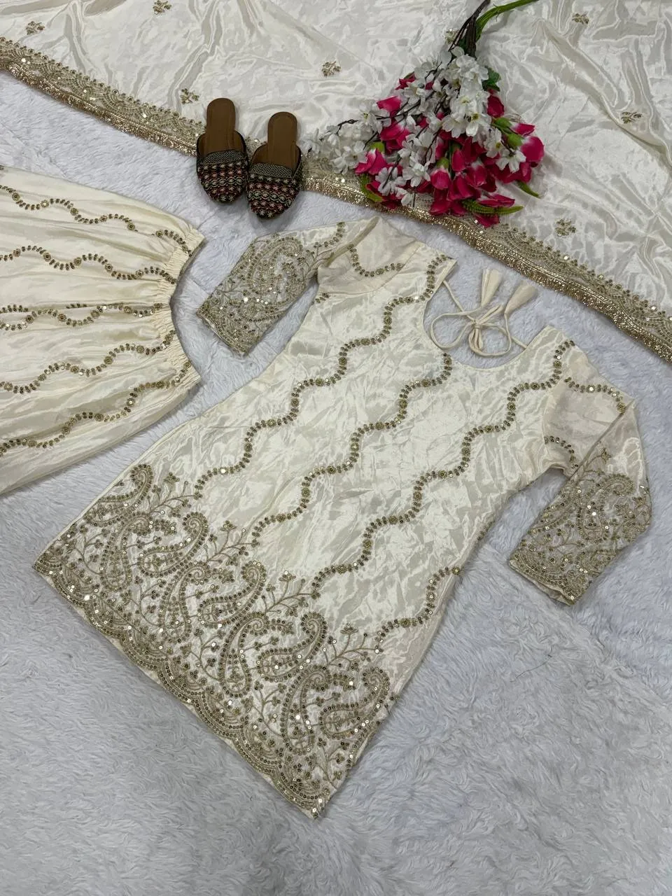 White Wedding Sharara Salwar Suit Readymade